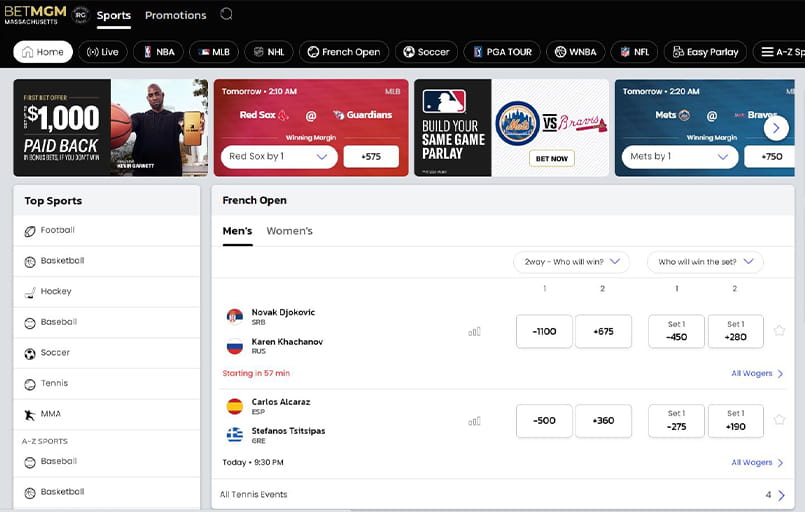 The BetMGM user interface.