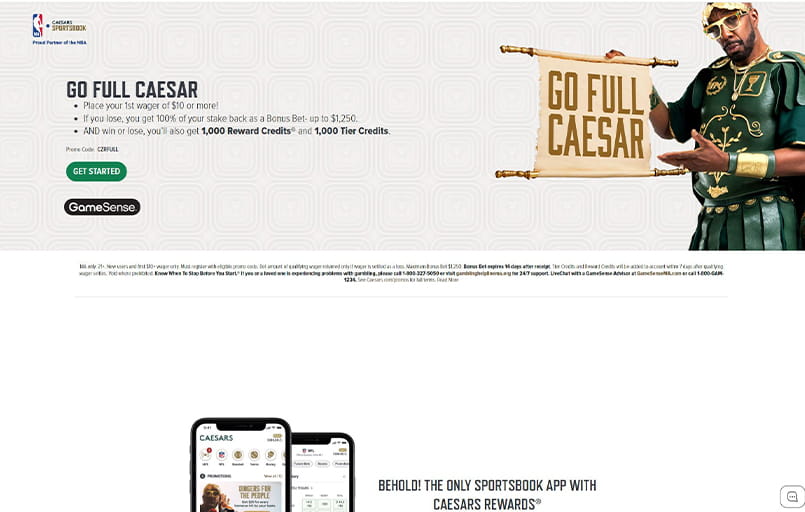 The Caesars mobile interface.